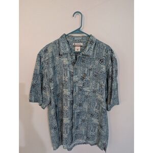 Columbia Shirt Mens Medium Blue Short Sleeve Tropical Hawaiian Button Down